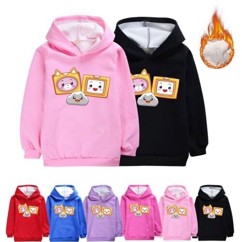 LANKYBOX Velvet Sweatshirts Hoodies Winter Teenager Thick Fashion Outwear Boy Girl Warm Cartoon Printd Pullover