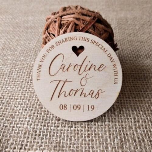 Wood tags wedding favors bride groom gift personalized laser cut round heart tags 50pcs