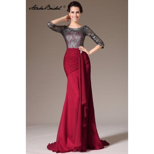 Long Formal Womens Dresses Mermaid Half Sleeve Chiffon Lace Vestidos Madre De La Novia Mother Gown