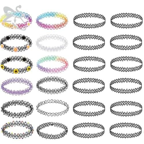 ZS 12Pcs Vintage Stretch Choker Necklace Lady Girl Tattoo Choker Necklace Punk Retro Gothic Elastic Necklaces for Women
