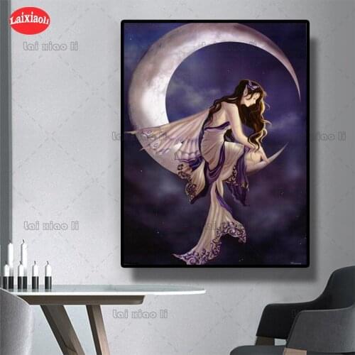 5d diy diamond painting Fantasy art, angel girl, moon full square round diamond embroider for 2020 New arrivals gift