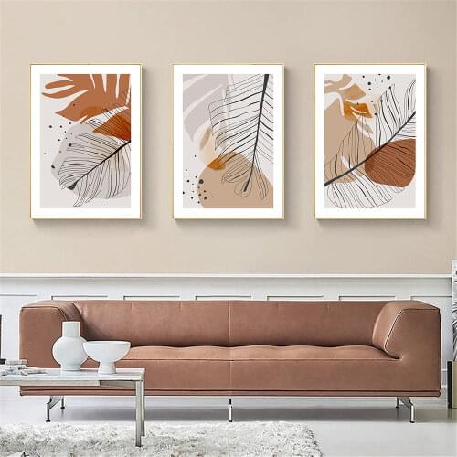 Abstract Leaves Art Canvas Print Vintage Wall Painting Minimalist Poster Boho Leaf Wall Art Pictures Living Room Home Decoration
