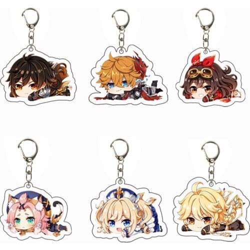 Anime genshin impact acrylic keychain xiao tartaglia klee zhongli keqing barbara mona venti razor diluc trinket pendant key fob