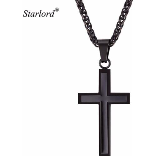 Black Cross Pendant Necklace For Men Stainless Steel/Gold Color Chain For Men Christian Jewelry Simple Cross Necklace GP952H