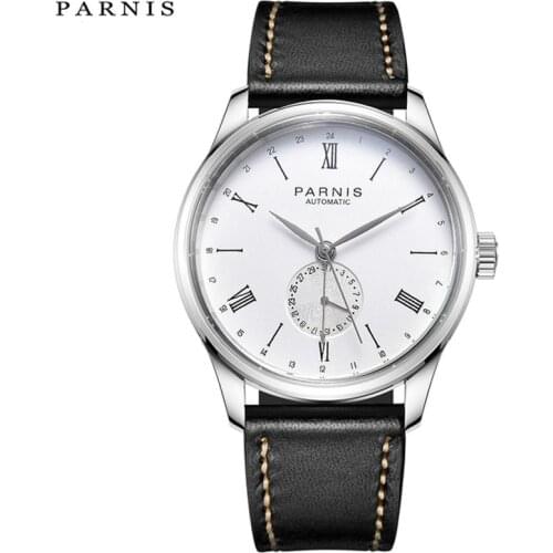 2020 Parnis Mechanical Mens Watches Automatic Top Brand Watch Men GMT Bussiness Classic Leather Waterproof Male Reloj with box