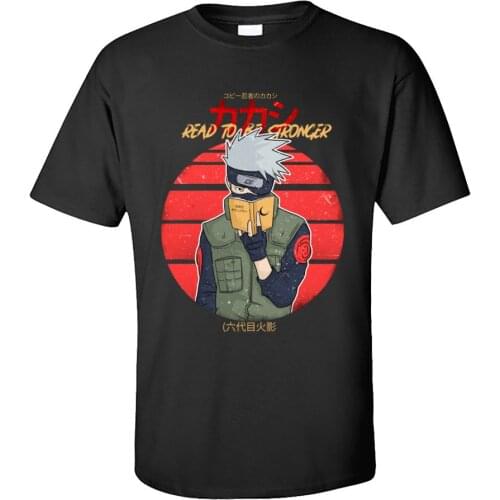 Naruto T-shirt Reading Shinobi Hatake Kakashi Short Sleeve T Shirts Labor Day Crewneck Cotton Tops & Tees for Men Tshirt Fitness