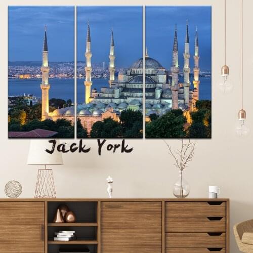 Canvas Painting Sultan Ahmed Mosque at night 3 Pieces Wall Art Painting Modular Wallpapers Poster Print living room Home Decor