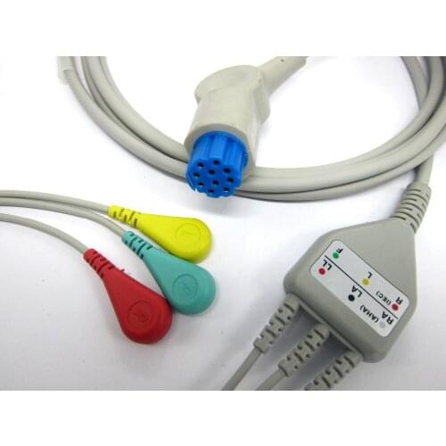 Ecg cable with 3leads snap and 10hole connector for datex cardiocap and S/5 paitent monitor
