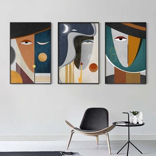 Creative Canvas Paintings Abstract Cubism Face Drawing Pictures Wall Art Poster Print for Living Room Home Decoration No Frame