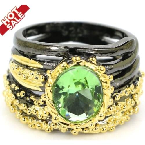 23x15mm Vintage Style Oval Created Pink Kunzite Tanzanite Tsavorite Garnet Black Gold Silver Rings