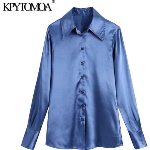 KPYTOMOA Women 2021 Fashion Soft Touch Blouse Vintage Long Sleeve Button-up Female Shirts Blusas Chic Tops