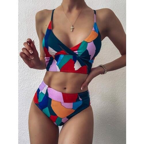 Sexy Colorful Print High Waist Bikini Female Push Up Swimsuit Women Swimwear Two-pieces Bikini set Bather Bathing Suit Swim