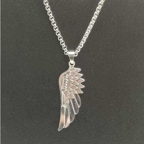 Personality Fashion Angel Wings Pendant Necklace Titanium Steel Chain Men Women Hip Hop Chain Long Necklace Punk Jewelry Gifts