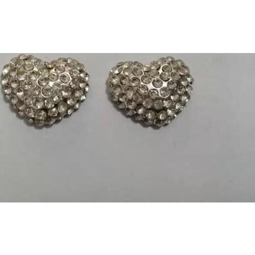 5pcs Heart Metal Rhinestone Buttons Silver Glue For Wedding Invitation Card