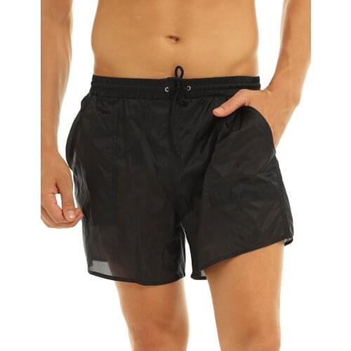 IEFiEL Mens Elastic Waist Pure Color See-Through Drawstring Quick Dry Beach Shorts Swim Trunks with Bulit-in Mesh Beach Briefs