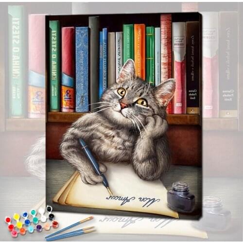 PhotoCustom 60x75cm Paint By Numbers For Adult Cats DIY Oil Painting By Numbers On Canvas Animals Frameless Home Decor