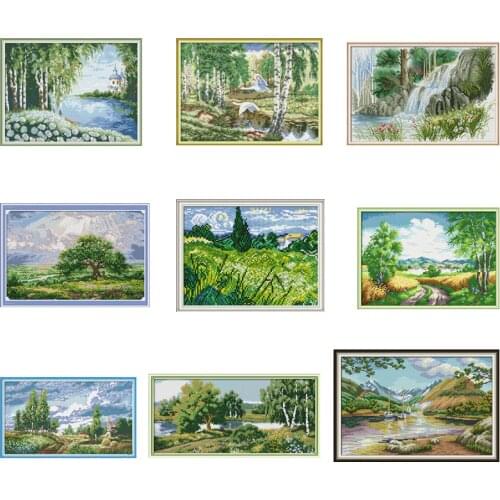 Mountain Water Tree Printed Patterns Cross Stitch Kits Embroidery Needlework Sets Cross-Stitch Embroidery Needlework Kit Hafty