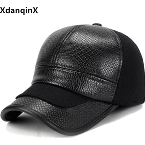 New Winter Men Warm Hat Thermal Baseball Caps Mens Earmuffs Hats Snapback Cap Adjustable Size Faux Leather Casual Sports Cap