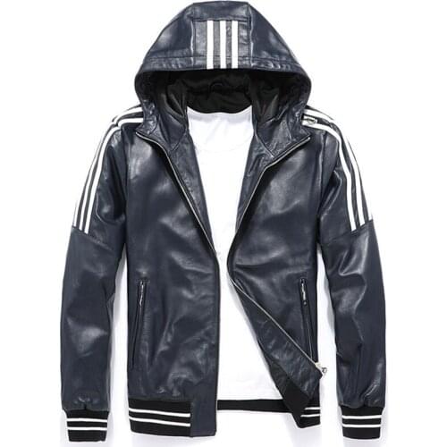 Autumn And Spring Sheepskin Leather Jackets Mens The First Layer Sheepskin Short Slim Hoodie Handsome Baseball Jacket Coats