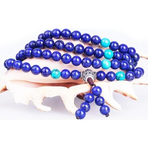 Open light natural lapis lazie 108 Buddha beads multi-layer multi-circle hand string