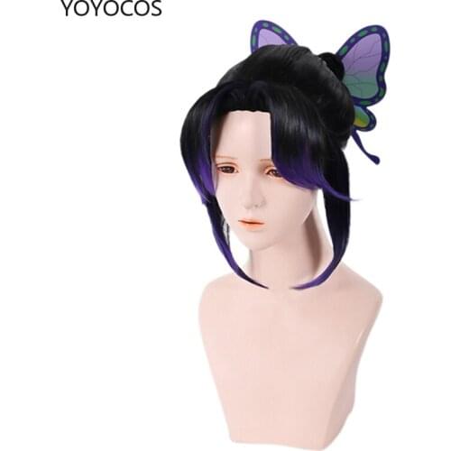 YOYOCOS Demon Slayer Kimetsu No Yaiba Kochou Shinobu Wig Cosplay Handsome Hair Resistant Synthetic Hair Halloween Party New 2021