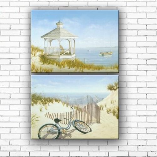Mediterranean sea beach pavilion scenery canvas printings oil painting printed on canvas home wall art decoration picture