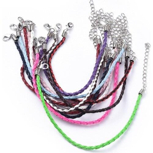 100pcs Trendy Braided Imitation Leather Bracelet Making, with Iron Lobster Claw Clasps and End Chains, Mixed Color, 200x3mm