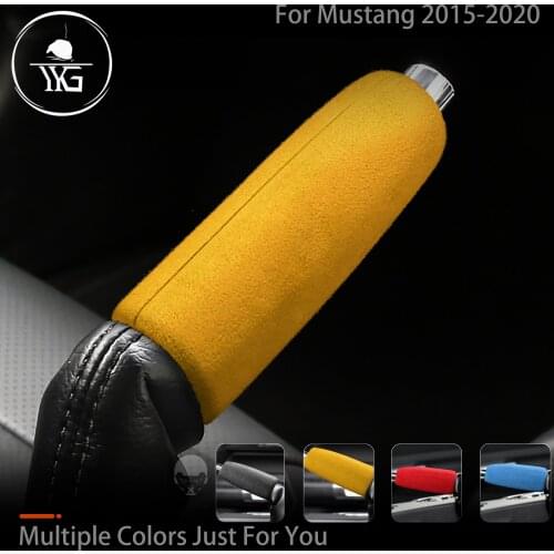 Turn Fur Suede Wrap Cover For Ford Mustang 2015 2016 2017 2018 2019 2020 Car Handbrake Handle Hand Brake ABS Trim Cap