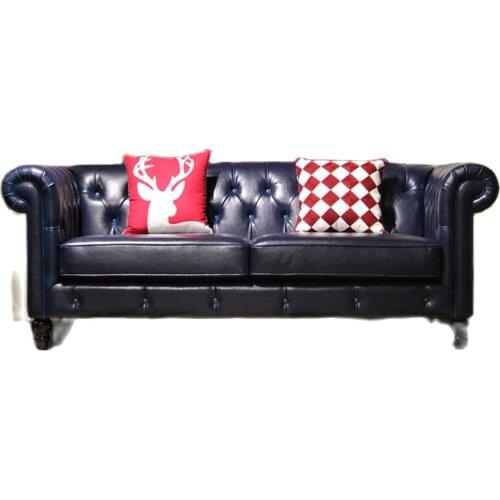 Top graded cow real genuine leather sofa sectional living room sofa home furniture couch 3-seater American style leather buttons