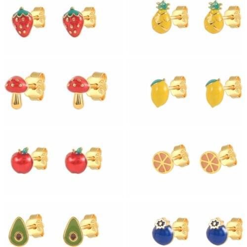 Viny Orange Mango Strawberry Avocado Enamel Earrings For Women 925 Sterling Silver Piercing Stud Earrings Pendientes Jewelry