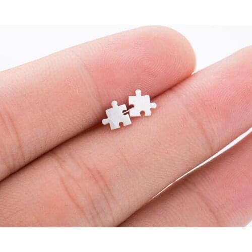 Jisensp Silver Plated Earrings Delicate Design Simple Puzzle Stud Earrings Fashion Jewelry for Women Girls Party Gift