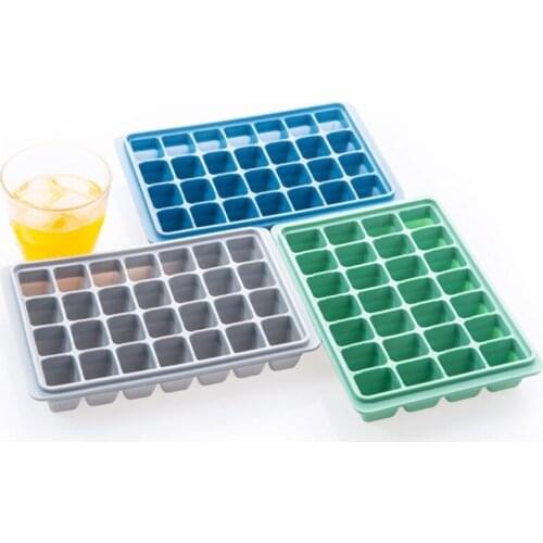 28-Grids Ice Cube Tray Freezer Mould Ice Cubes Making Silicone Mold With Spill-Proof Lids For Whiskey Cocktails 1pc