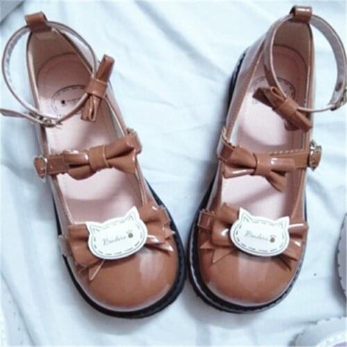 Harujuku Pu Patent Leather Lolita Shoes Vintage Round Head Kawaii Cute Bowknot Cat Gothic Loli Cosplay Jk Uniform Student Shoe