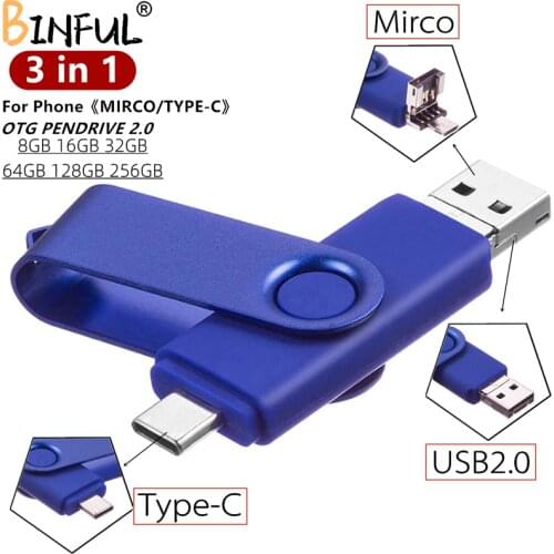 BiNFUL For Android OTG 3 in 1 USB Flash Drives Type-C & Micro 512GB 256GB 128GB 64GB 32GB 16GB Pendrives Pen Drive Cle For Phone