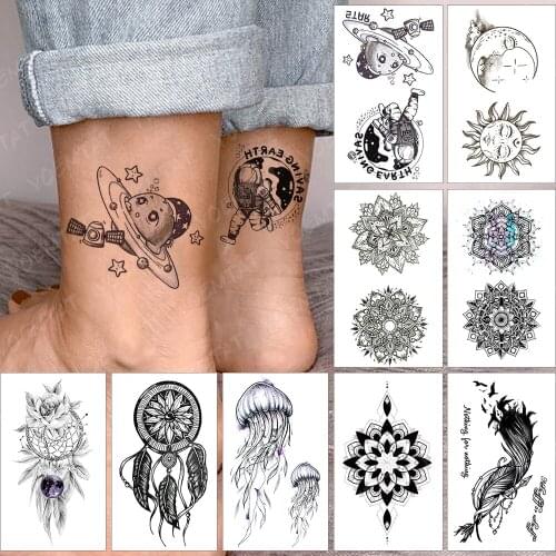 Waterproof Temporary Tattoo Sticker Universe Planet Astronaut Flash Tatoo Sun Moon Arm Wrist Fake Tatto For Body Art Women Men