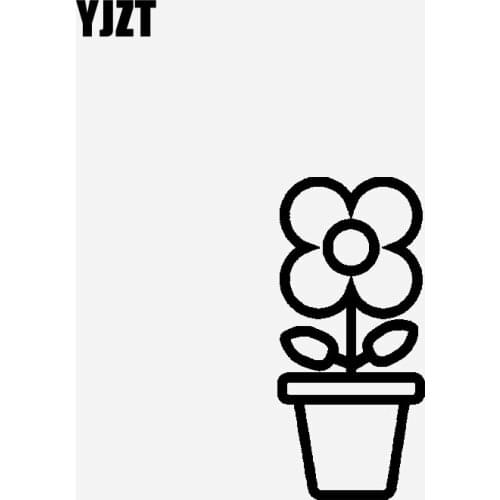 YJZT 6.7CM*14.6CM Decoration Design Of Potted Cartoon Flowers Car Sticker Vinyl Decal Black/Silver C23-1056