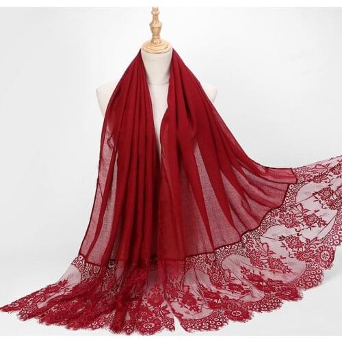 2019 NEW women lace cotton solid color muslim head scarf shawls and wraps pashmina bandana female foulard ladies hijab stores