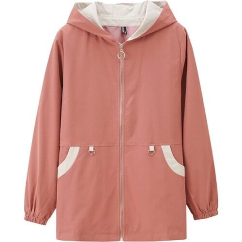 Plus Size 2XL-5XL Women Trench Coat New Spring Autumn Color Matching Hooded Overcoat Female Windbreaker Casual Tops