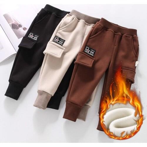 2020 Winter Autumn New Solid Color Kids Clothing Bouncy Trousers For Boy Middle Waist Childrens Sports Pants Thicken Warm Pants