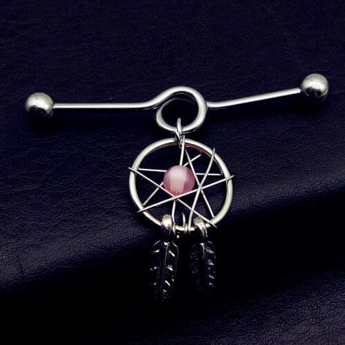 1pcs New Surgical Stainless Steel 14G dream catcher Industrial Barbell Piercing dangle Ear Piercing Jewelry free shipping