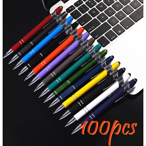 100pcs Metal Ballpoint Pen Touch Screen Pen Office School Advertising Pen Custom Logo Text Engraving Laser Engraving Custom Pen