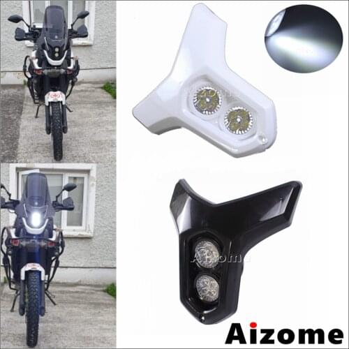 12V Motorcycle White Double 4W LED Headlight Universal Enduro Supermoto Light Fairing For Honda Suzuki Yamaha Dirt Street Bike