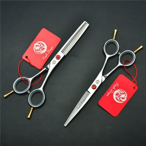 2Pcs 1012Z 5.5'' 16cm Silvery Purple Dragon Hairdressing Scissors 440C Cutting Thinning Shears Professional Human Hair Scissors