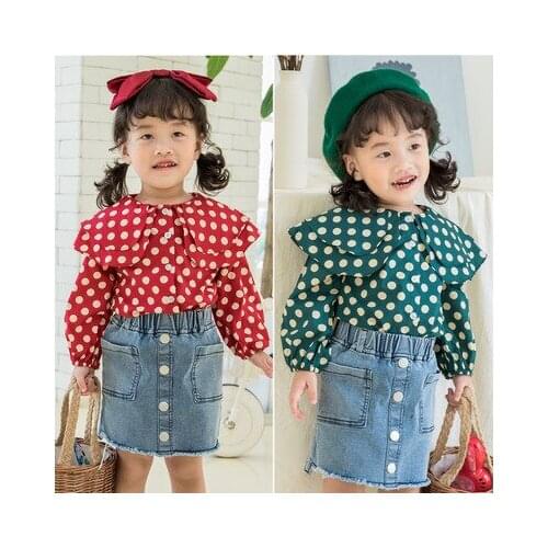 2019 Autumn New Arrival Korean Style Cotton Polka Dot Pattern Blouse Kids Girls Princess Long Sleeve All-match Shirt Girls Tees