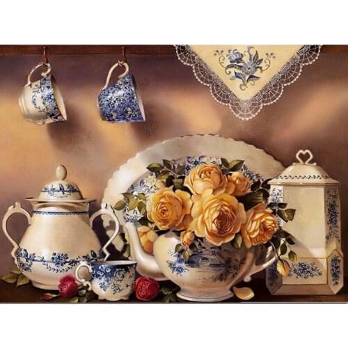 5D DIY Kitchen Cutlery Beautiful Flowers Cross Stitch Kits spuare Diamond Painting Needlework Rhinestone Embroidery Handmade