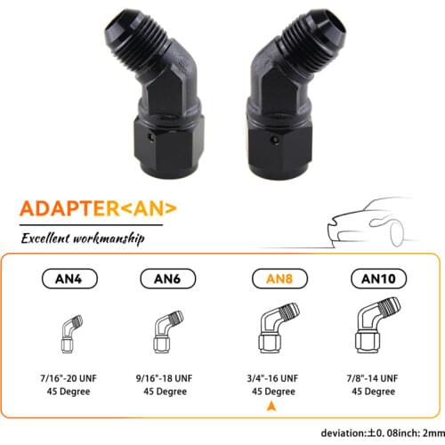 2PCS Male -8 AN To -8 AN Female 45 Degree Swivel Coupler Union Adapter Fitting
