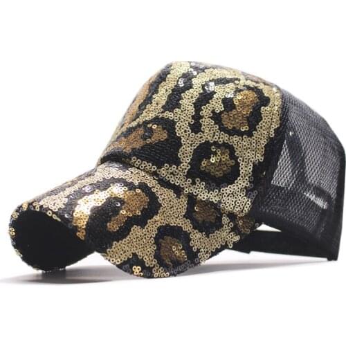 Leopard Print Summer Mesh Baseball Cap Mesh Hats For Women Sequins Leopard Casual Hip Hop snap back Gorras Hombre hats