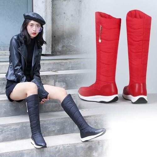Plus size 35-44 Wedges mid calf snow boots women thick fur platform boots fashion knee high winter boots ladies shoes