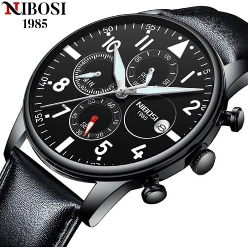 NIBOSI 2021 Top Luxury Brand Leather Mens Watches Chronograph Waterproof Sports Military Quartz Watch For Men Relogio Masculino