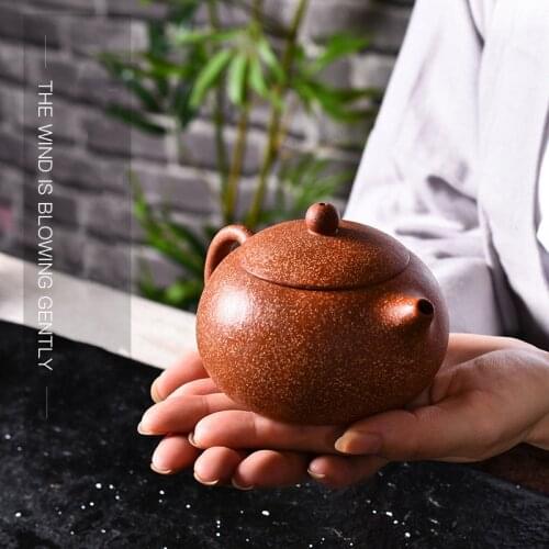 Yixing genuine purple clay Shih Tzu pot Handmade raw ore dragon blood sand teapot，Chinese Kung Fu tea set gift pot 230 cc
